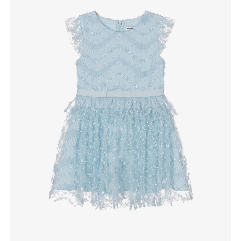 Self Portrait Dress- Size 5 / 6 GIRLS BLUE BEAD & FAUX PEARL TULLE DRESS